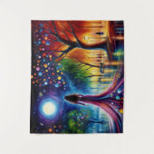 カラフル林に流れるガウン歩くの女性 タペストリー (正面)