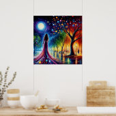 カラフル林に流れるガウン歩くの女性 ポスター (キッチン)