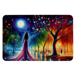 カラフル林に流れるガウン歩くの女性 マグネット