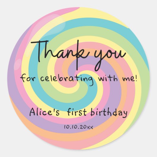 カラフル棒つきキャンデーありがとう ラウンドシール (正面)