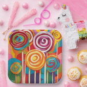 カラフル棒つきキャンデー ペーパープレート (パーティー)