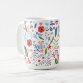 カラフル植物花と葉柄 コーヒーマグカップ (正面左)