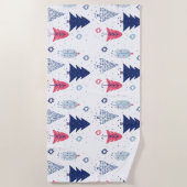 カラフル様式化クリスマスツリーパターン ビーチタオル (正面)