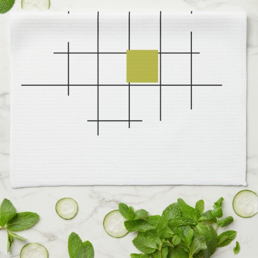 カラフル正方形と線の幾何学中央世紀 キッチンタオル (折り畳み)