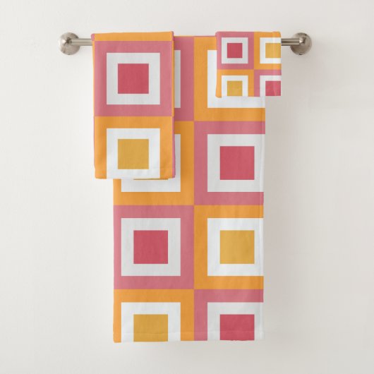 カラフル正方形の幾何学的パターン バスタオルセット (インサイチュ)