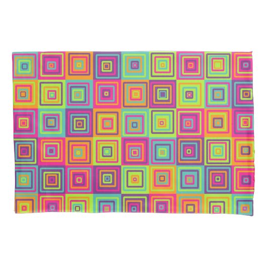 カラフル正方形パターン 枕カバー (正面)