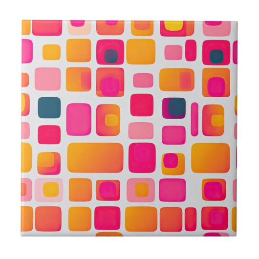 カラフル正方形ブロック抽象芸術パターンレトロ タイル (正面)