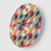 カラフル正方形、レトロ幾何学模様。 ラージ壁時計 (傾斜)