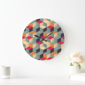 カラフル正方形、レトロ幾何学模様。 ラージ壁時計 (ホーム)