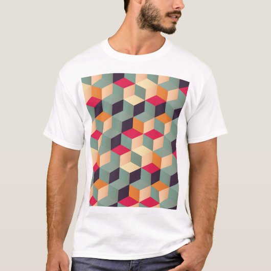 カラフル正方形、レトロ幾何学模様。 Tシャツ (正面)