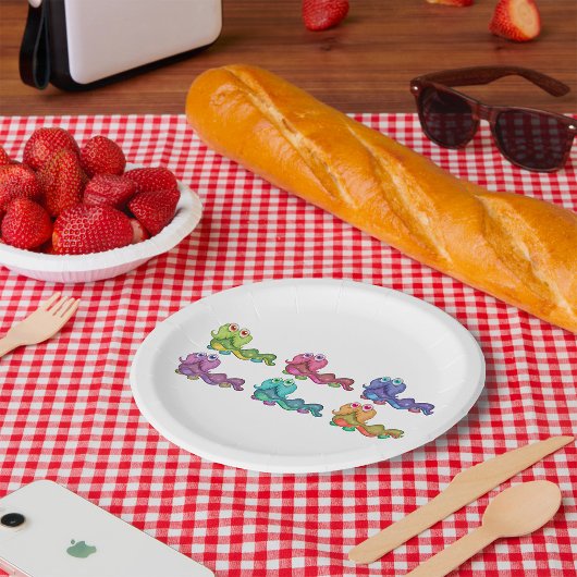 カラフル毛虫キャラクターおもしろいお洒落 ペーパープレート