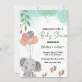 カラフル気球の灰色の象の赤ちゃんシャワー 招待状 (正面)