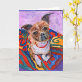 カラフル水の色絵画の甘いチワワ カード (黄色い花)