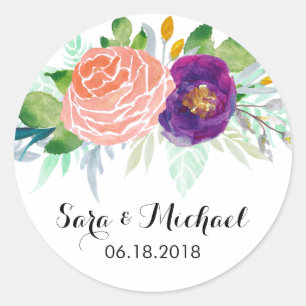 カラフル水カラーフローラ結婚 ラウンドシール