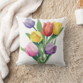 カラフル水彩チューリップ クッション (ブランケット)