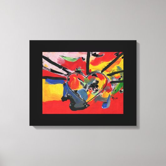 カラフル水彩ハート抽象芸術 キャンバスプリント (正面)