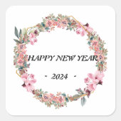 カラフル水彩フローラ花カスタム文字 スクエアシール (正面)