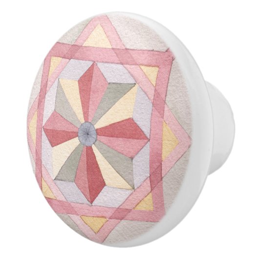 カラフル水彩幾何模様フローラ セラミックノブ (右)