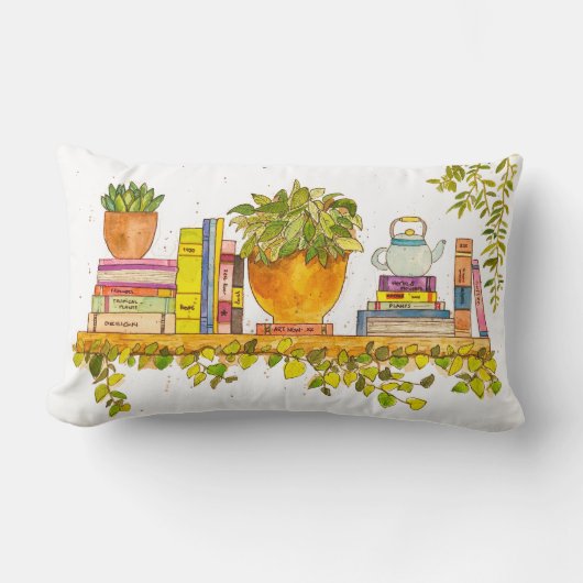 カラフル水彩本棚 ランバークッション (正面)