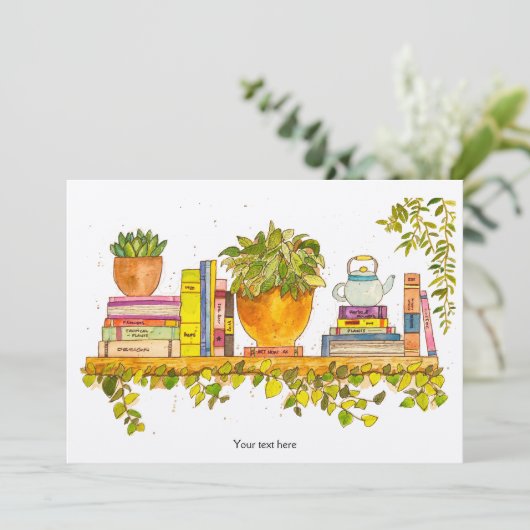 カラフル水彩本棚 招待状 (スタンド正面)