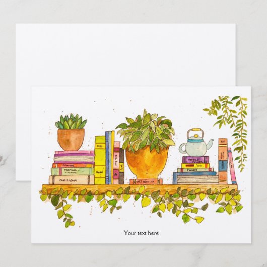 カラフル水彩本棚 招待状 (正面/裏面)
