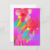 カラフル水彩花暗い赤紫色抽象芸術子猫 サンキューカード (正面/裏面)