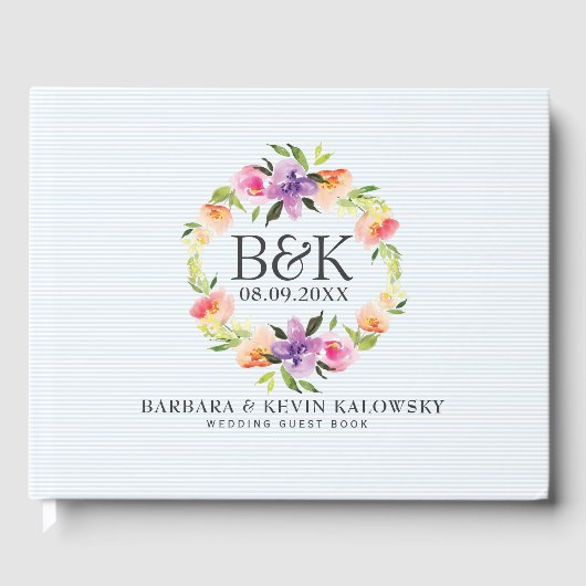 カラフル水彩花結婚リース ゲストブック (正面)