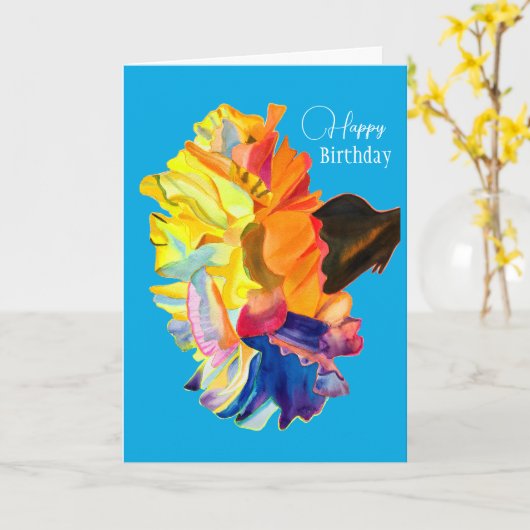 カラフル水彩花 カード (黄色い花)