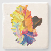 カラフル水彩花 ストーンコースター (正面)