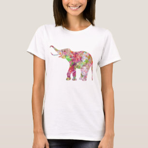 カラフル水彩象フローラ Tシャツ