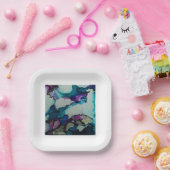 カラフル水彩青紙プレート ペーパープレート (パーティー)