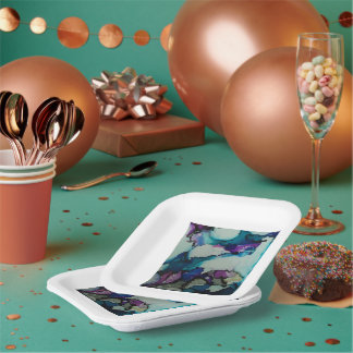 カラフル水彩青紙プレート ペーパープレート