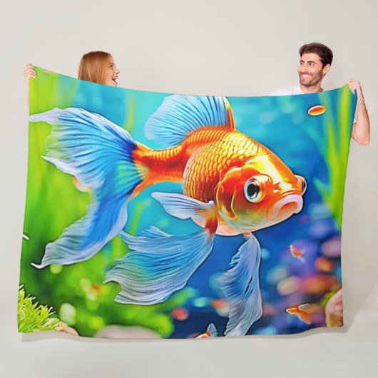 カラフル水槽の金魚デザイン フリースブランケット (インサイチュ)