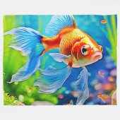 カラフル水槽の金魚デザイン フリースブランケット (正面(横))