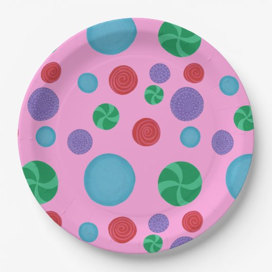 カラフル水玉模様お祝い紙プレート ペーパープレート (正面)