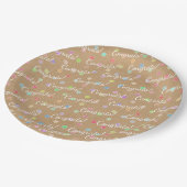 カラフル水玉模様オンKraftフェイク紙背景 ペーパープレート (アングル)