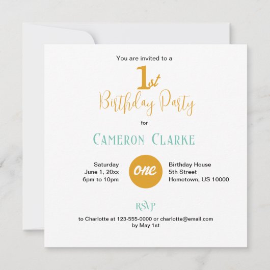 カラフル水玉模様ケーキ1歳の誕生日 招待状 (裏面)