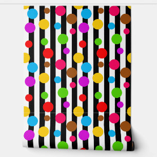 カラフル水玉模様ストライプウォールデコール 壁紙