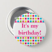 カラフル水玉模様ピンクイッツマイ誕生日 缶バッジ (正面&裏面)