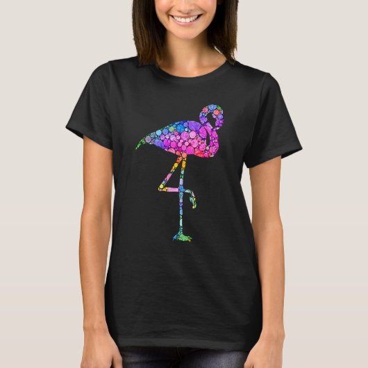 カラフル水玉模様フラミンゴ国際的ドットデイ Tシャツ (正面)