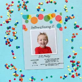 カラフル水玉模様ボーイズ写真誕生日 招待状