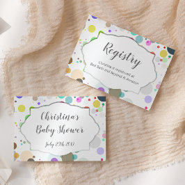 カラフル水玉模様レジストリ赤ちゃんシャワー情報 エンクロージャーカード