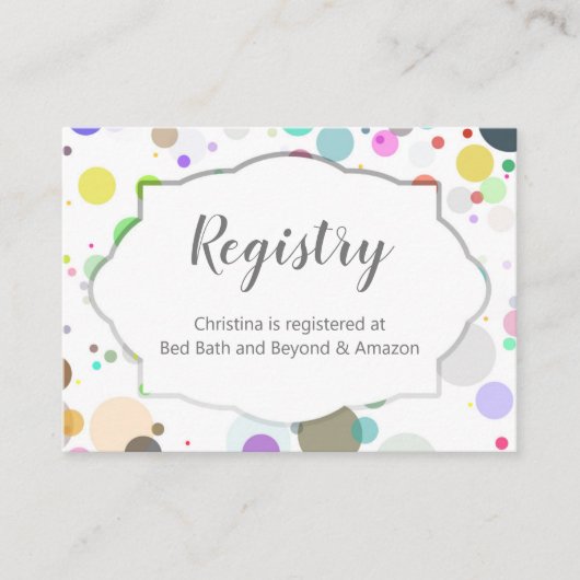 カラフル水玉模様レジストリ赤ちゃんシャワー情報 エンクロージャーカード (正面)