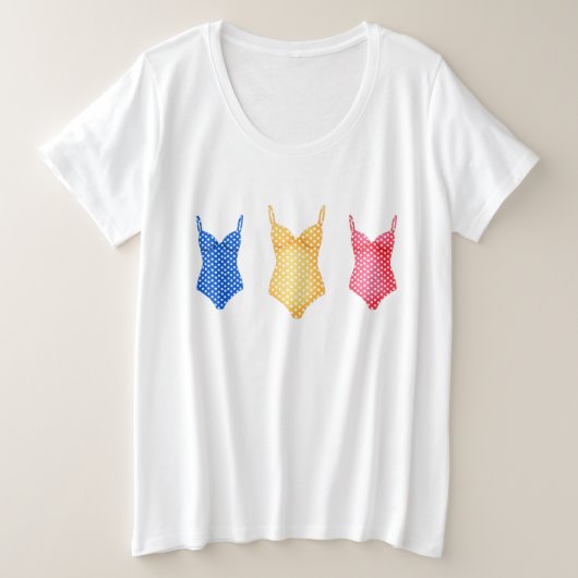 カラフル水玉模様水着 プラスサイズTシャツ (デザイン正面)