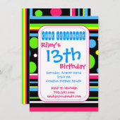 カラフル水玉模様誕生日招待状 招待状 (正面/裏面)