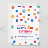 カラフル水玉模様2回目の誕生日パーティの招待状 招待状 (正面)