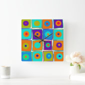 カラフル水玉模様&スクウェアアートクロック スクエア壁時計 (ホーム)