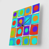 カラフル水玉模様&スクウェアアートクロック ラウンド壁時計 (傾斜)