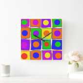 カラフル水玉模様&スクウェアラージアートクロック ラージ壁時計 (ホーム)