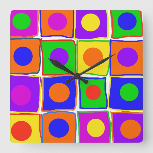 カラフル水玉模様&スクウェアラージアートクロック ラージ壁時計 (正面)